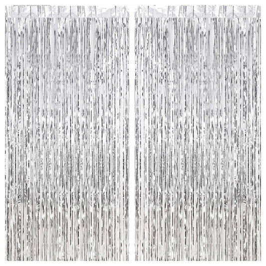 Silver Fringe Curtain Backdrop Set