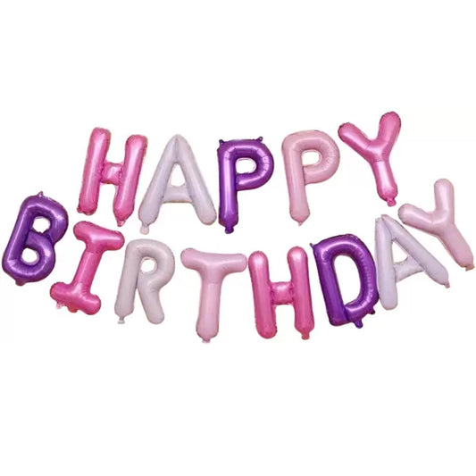Happy Birthday Pink and Purple Balloon Phrase Banner