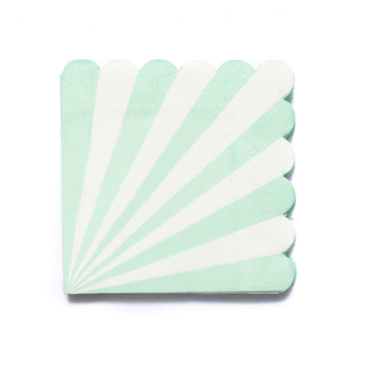 Mint Striped Scalloped Paper Napkin