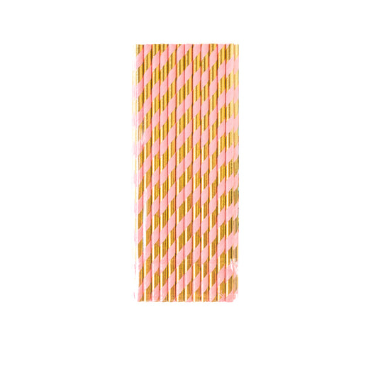 Pink and Gold Foil Striped Paper Straw